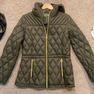 Michael Kors Reversible Down Fill Olive Green Puffer Jacket Coat Hooded Gift, M